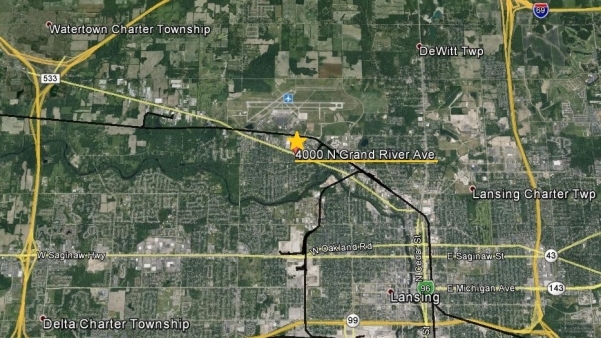zoomed out map view of 4000 grand river avenue